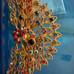 Elegant Gold Multicolor Crystal Peacock hair clip